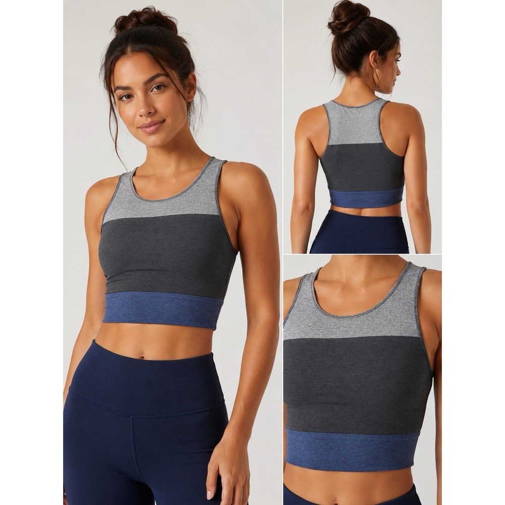 Outdoor Voices‎ Colorblock Sports Bra Crop Tank Gray Blue Size Small Athletic